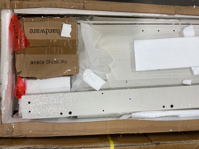 Photo 1 of **MISSING MANTLE & OTHER ASSEMBLY PIECES** OKD Farmhouse TV Stand with Fireplace, 70'' Entertainment Center Stand with 36" 3-Sided Glass Electric Fireplace for TVs Up to 80 in, with 2 Drawers & 2 Storage Cabinet for Living Room, Antique White