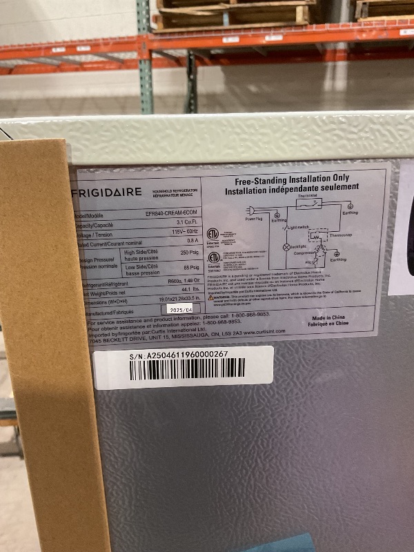 Photo 1 of *missing handle*Frigidaire EFR840-Cream EFR840 Retro Mini Fridge with Freezer & Side Bottle Opener-Small 2 Door Refrigerator for Office Bar or College Dorm Room-3.1 Cu Ft (Cream)