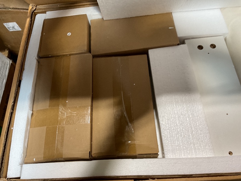 Photo 1 of **SELLING FOR,PARTS AS PARTIAL SET. MISSING MIRROR. ONE BOX OF TWO**Pamapic Glass Top Vanity Desk with Mirror and Lights, 11 Drawers Makeup Vanity with Charging Station and Chair, Golden Handles Dressing Table, 3 Lighting Modes Makeup Table, White