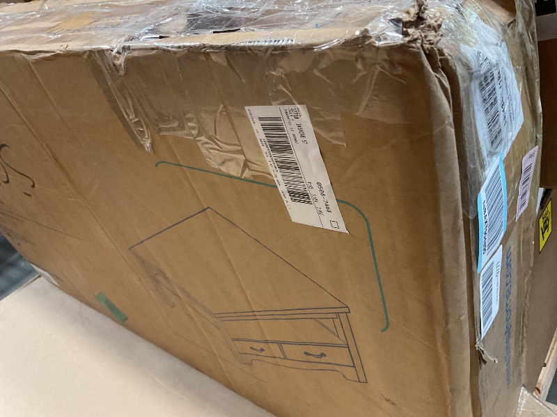 Photo 1 of **SELLING FOR PARTS. TWO PIECES COMING APART**LINSY HOME Farmhouse Coffee Table with Storage, Wood Coffee Table for Living Room, Open Display Area and Storage Drawers with Metal Handles, Chic Style with Curved Base, Brown