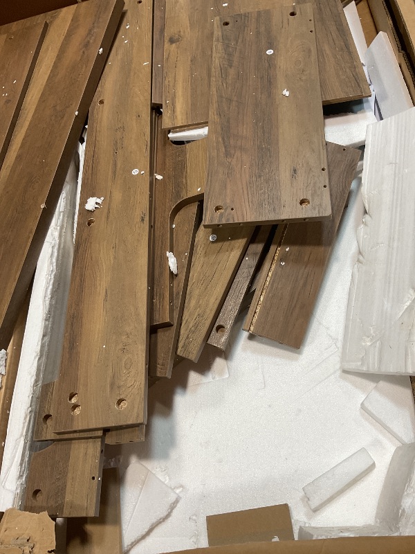 Photo 1 of **SELLING FOR PARTS. TWO PIECES COMING APART**LINSY HOME Farmhouse Coffee Table with Storage, Wood Coffee Table for Living Room, Open Display Area and Storage Drawers with Metal Handles, Chic Style with Curved Base, Brown