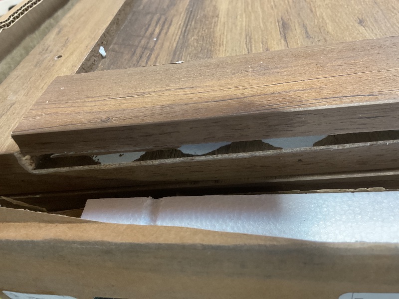 Photo 1 of **SELLING FOR PARTS. TWO PIECES COMING APART**LINSY HOME Farmhouse Coffee Table with Storage, Wood Coffee Table for Living Room, Open Display Area and Storage Drawers with Metal Handles, Chic Style with Curved Base, Brown