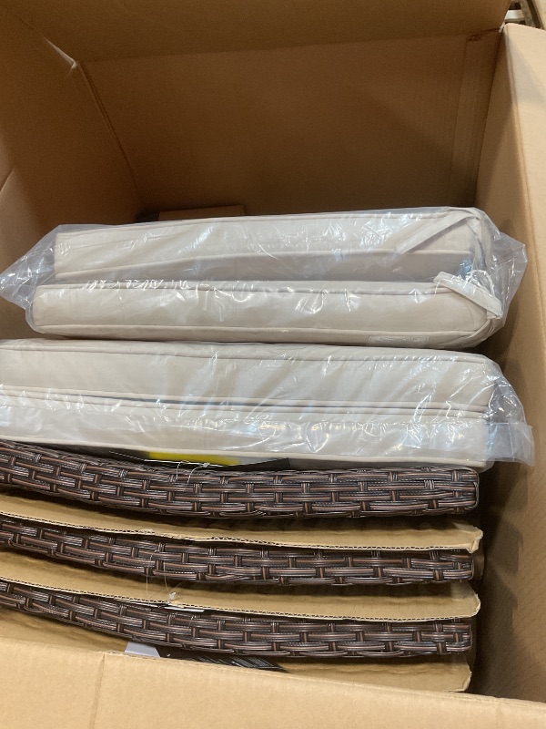 Photo 1 of **2 BOXES**Amazonia Colorado 5-Piece Outdoor Round Table Dining Set with Cushions | Certified Teak | Ideal for Patio and Indoors, 47Lx23Wx36H, Brown