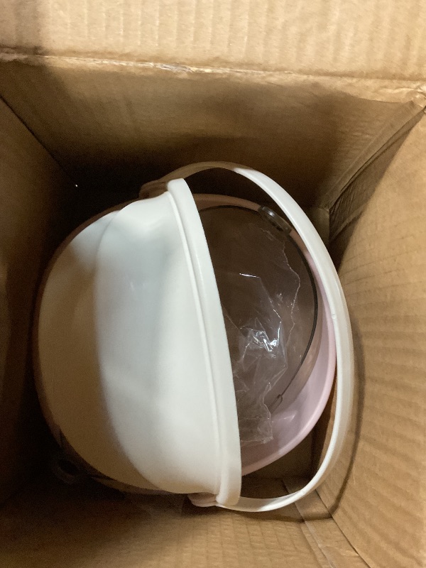 Photo 1 of **COVER IS CRACKED**Exquisite Accessories for LABUBU, Portable Circular Vinyl Plush Doll Crib for 17cm Figures – Breathable & Safe Design with Tilting Lid + 4-Wheel Base – Travel & Display Storage for Collectibles (Pink)