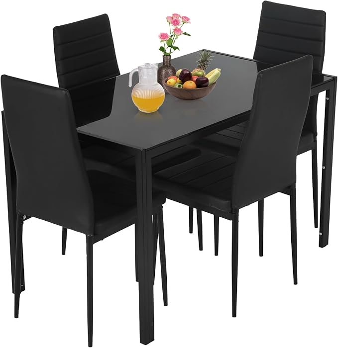 Photo 1 of **TABLE ONLY. ONE BOX OF TWO**Dining Table Set for 4 Furniture 5 Piece Faux Dining Set, Modern Kitchen Table with Upholstered PU Leather Chairs and Glass Tabletop for Breakfast Nook Small Spaces,Black