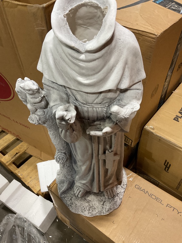 Photo 1 of **HEAD CAME OFF**JXNCJXZG St Francis Garden Yard Decor Statues 30.7 Inch Saint Francis of Assisi Catholic Christian Lawn Patio Outdoor Sculptures Magnesium Oxide Stone Garden Art Decorations?Grey