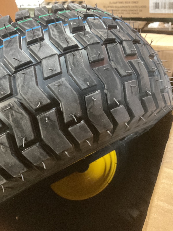 Photo 1 of (2 Pack) MAXROLLORS 15x6.00-6 Front Tire and Wheel Assemblies Tubeless, 15x6-6 Replacement Compatible with John Deere 100 and D100 Series Riding Mowers, 3/4" Bearings, 3" Offset Hub, 4-Ply