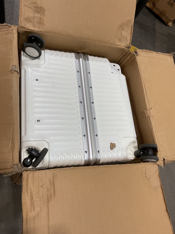 Photo 1 of **MAJOR DAMAGE TO TWO TIRES. SCUFFS AND SCRATCHES **feilario 30in Super Large Captain Aluminum Frame Hardside Spinner Wheels Luggage, Removable Wheels Zipperless Checked Suitcase with Cup Holder/Phone Holder