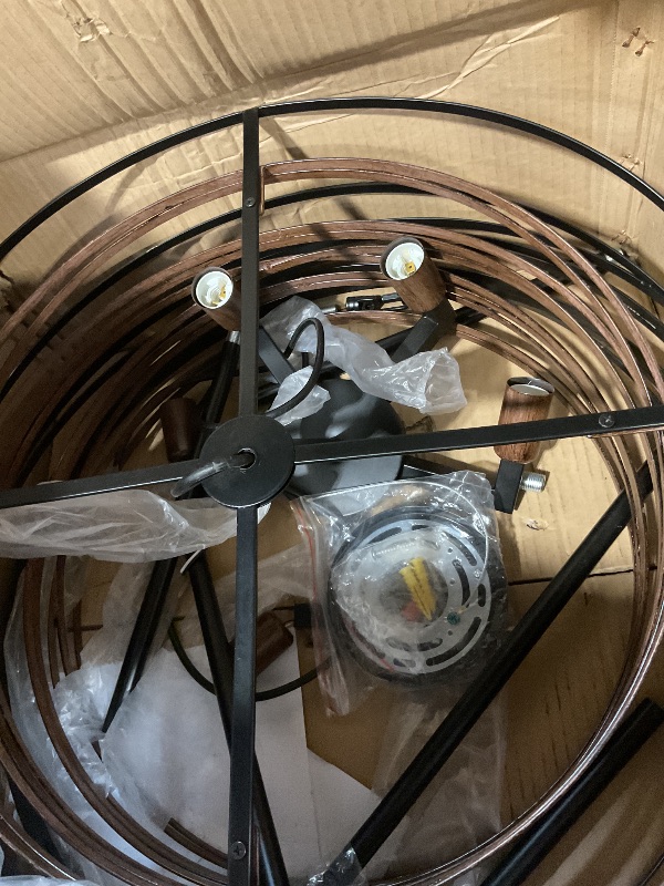 Photo 1 of **SCRAPES FROM TRANSPORT **12.6" Farmhouse Chandelier for Dining Room,3-Light Drum Pendant Light with Wood Grain Interior,Rustic Kitchen Chandelier Over Table,Entryway Foyer Bedroom Living Room Dining Room Light Fixture