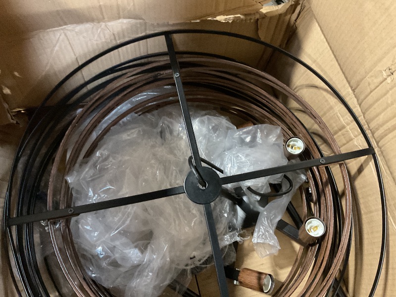 Photo 1 of **SCRAPES FROM TRANSPORT **12.6" Farmhouse Chandelier for Dining Room,3-Light Drum Pendant Light with Wood Grain Interior,Rustic Kitchen Chandelier Over Table,Entryway Foyer Bedroom Living Room Dining Room Light Fixture