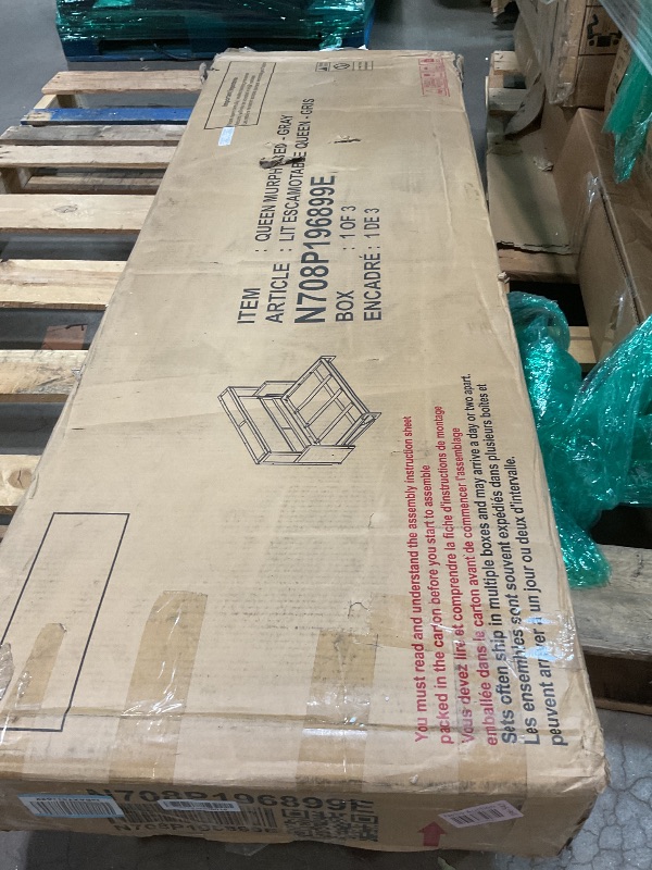 Photo 1 of **SELLING FOR PARTS AS PARTIAL SET. ONE BOX OF THREE**Merax Murphy Bed Queen Size with Desk, Wood Folding Wall Bedframe with Smooth Hydraulic Lift, for Small Bedroom, Guest Room, Home Office, Grey