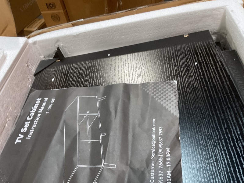 Photo 1 of **FOR PARTS HAS DAMAGES PIECE(S)** Sweetcrispy TV Stand for 55 60 inch TV, Modern Mid Century Entertainment Center with Storage, Media Console Table 2 Cabinet, Soft Hinge, Handle Door, Wooden Living Room, Office Furniture, Pure Black