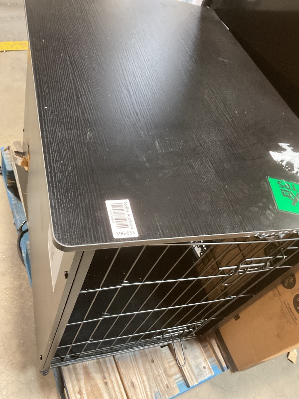 Photo 1 of **MAJOR DAMAGE TO WALL**DWANTON Dog Crate Furniture with Cushion, Wooden Kennel Table with Double Doors, Indoor Dog House, Medium Size, 32.5" L, Black
