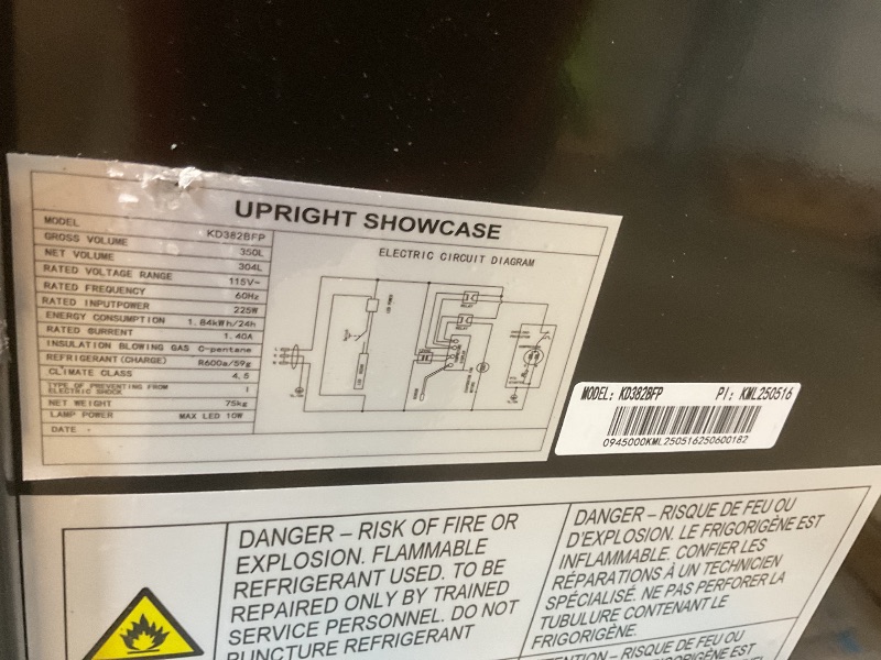 Photo 1 of **DENTS. BEND. DIRT**Tylza Commercial Refrigerator with Glass Door Display Beverage Fridge, 350L Upright Beverage Cooler Merchandiser with Rebound Door, Fast Cooling, Low Noise, Black