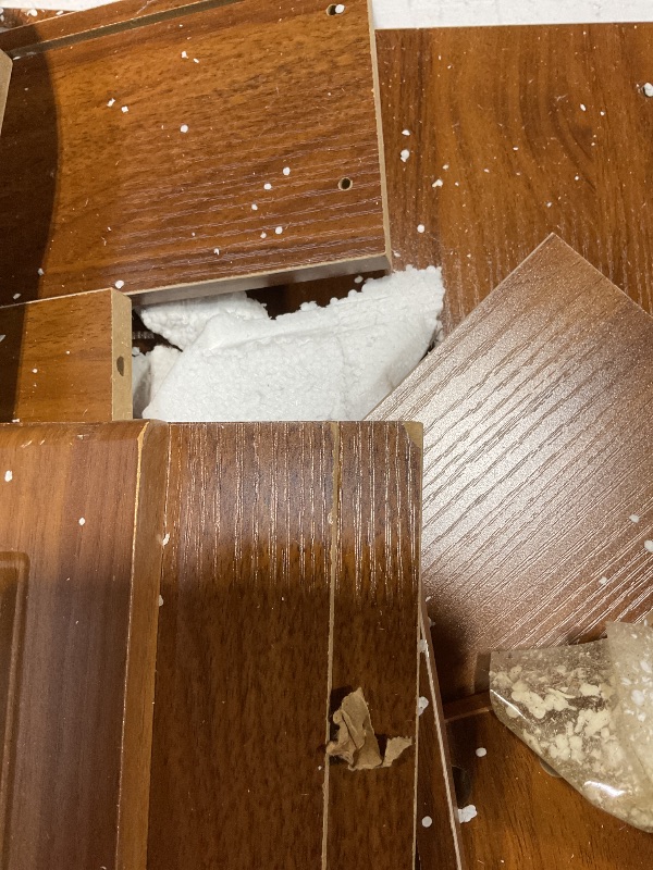 Photo 1 of **DAMAGE TO CORNERS**Arulvmrn 43" Makeup Vanity Desk with Mirror and Lights, & Power Outl, Glass Top Big Vanity Table with 9 Drawers& 8 Storage Shelves, Dressing Table Set with Chair for Bedroom, Brown