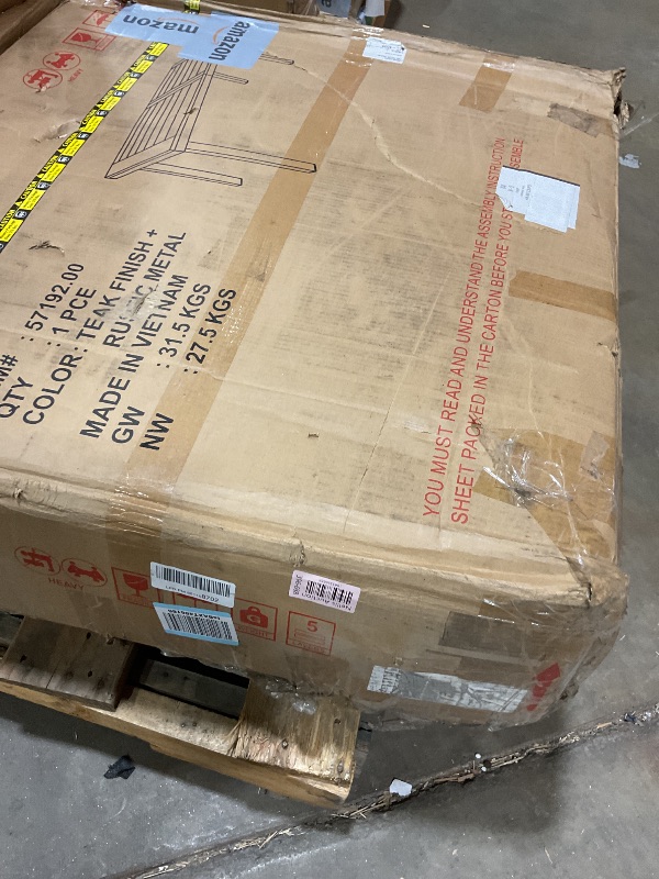 Photo 1 of **ONE WOOD END PIECE IS SPLITTING. MISSING HARDWARE **Christopher Knight Home 298192 Spanish Bay Acacia Wood Outdoor Dining Table | Perfect for Patio | with Teak Finis, Brown