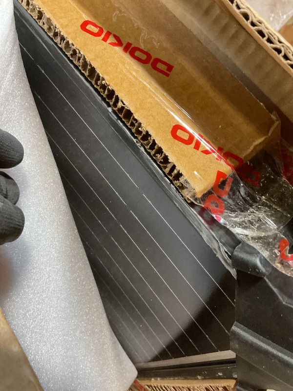 Photo 1 of **MAJOR DAMAGE TO ONE PANEL. SELLING FOR PARTS** **DOKIO 800W (2×400W) Mono Solar Panels 12/24V, 3 m Leads per Panel for Garden/Yard - Home/Backyard Shed or Cabin, Off-Grid 12V—Use Parallel for Stable Output, Fewer Joints, Quick Setup