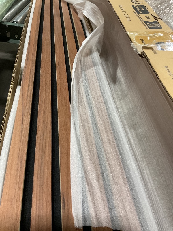 Photo 1 of **MINOR CRACKS**Art3d 4pcs-107 x 8in Slat Acoustic Panel for Wall and Ceiling, 3D Fluted Sound Absorbing Panel with Wood Finish, Walnut
