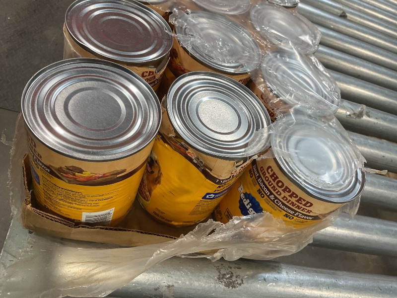 Photo 1 of **CANS ARE DENTED BUT STILL SEALED**Pedigree Chopped Ground Dinner Adult Canned Soft Wet Dog Food, Beef Bacon & Cheese Flavor, 22 oz. Cans (12 Count, Pack of 1)