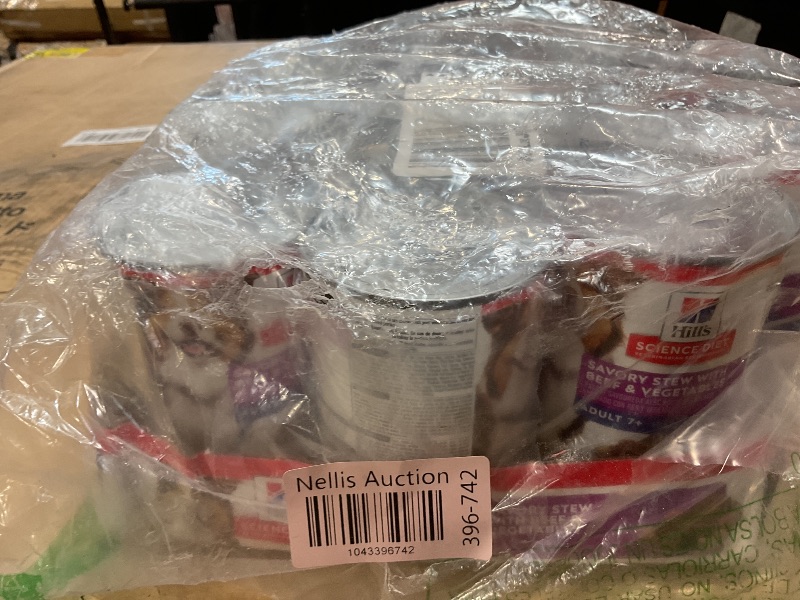 Photo 1 of **DENTS**Hill's Science Diet Adult 7+, Senior Adult 7+ Premium Nutrition, Wet Dog Food, Beef & Vegetables Stew, 12.8 oz Can, Case of 12