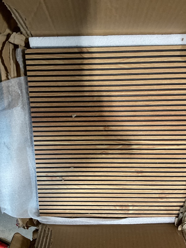 Photo 1 of **MINOR DAMAGE TO END ON ONE**Art3d 4-Pack Glue-On Fine Bar Wainscoting Panel for Interior Wall Decor - 104 x 12 Inch Polystyrene Ultralight Slim Slat Wall Panels for Living Room Bedroom, Teak