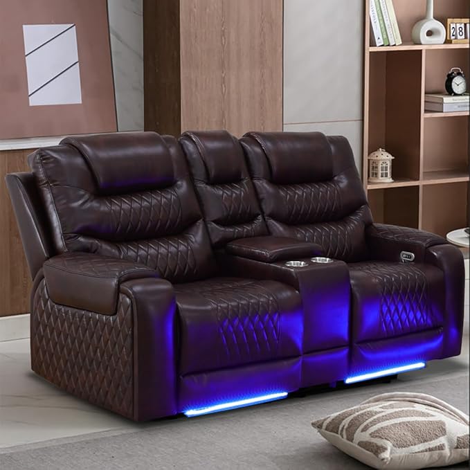 Photo 1 of **COLOR IS REDDISH BROWN**Power Recliner Sofa Set, Living Room Furniture Set, Leather Recliner Couch Set, Power Reclining Couch Set with Console Storage, Cup Holder(Loveseat)