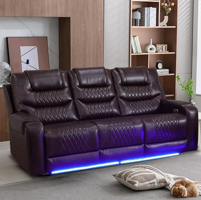 Photo 1 of **COLOR IS REDDISH BROWN**Power Recliner Sofa Set, Living Room Furniture Set, Leather Recliner Couch Set, Power Reclining Couch Set with Console Storage, Cup Holder(Sofa)