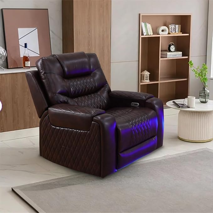 Photo 1 of **COLOR IS REDDISH BROWN**Power Recliner Sofa Set, Living Room Furniture Set, Leather Recliner Couch Set, Power Reclining Couch Set with Console Storage, Cup Holder(Chair)
