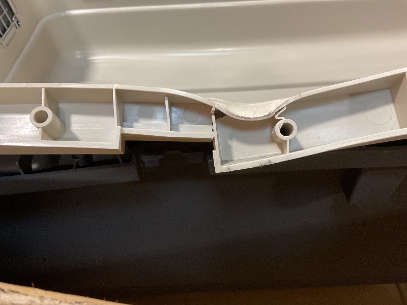 Photo 1 of **SIDE IS BENT**SportPet Designs Plastic Kennels Rolling Plastic Airline Approved Wire Door Travel Dog Crate, XXX-Large, Gray