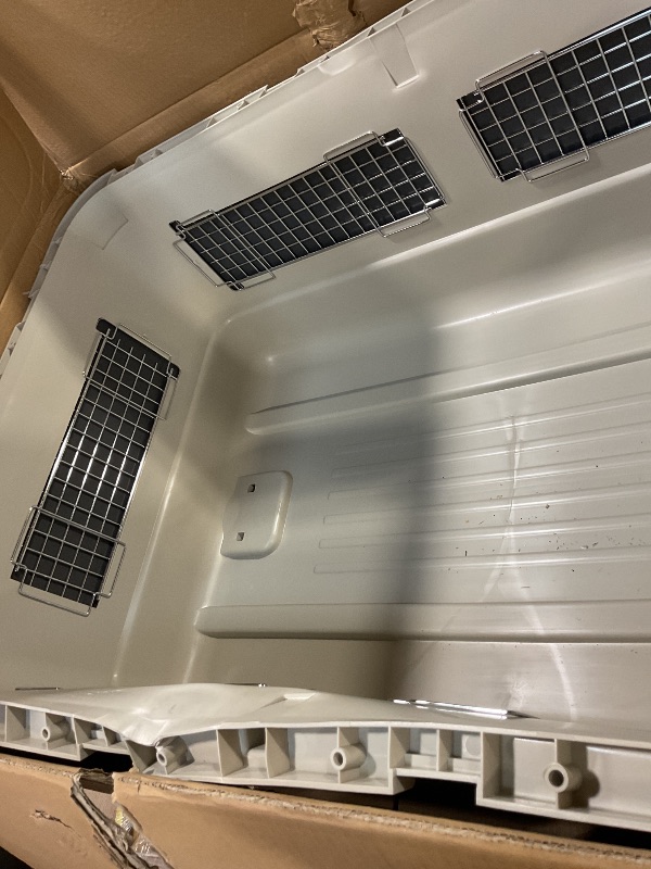 Photo 1 of **SIDE IS BENT**SportPet Designs Plastic Kennels Rolling Plastic Airline Approved Wire Door Travel Dog Crate, XXX-Large, Gray