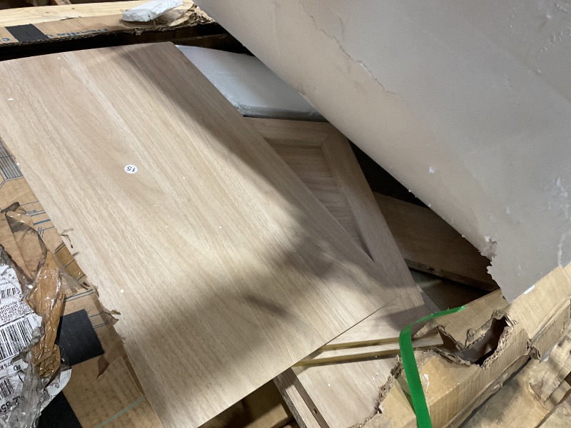 Photo 1 of **MIRROR BROKEN** PARTS ONLY** LINSY Wood Vanity with Glass Top, Make Up Vanity Desk with Mirror and Lights, Boho Fluted Vanity with Storage, Drawers, Cabinet and Outlet, 48" Large Vanity Table for Bedroom, Women, Girls, Oak