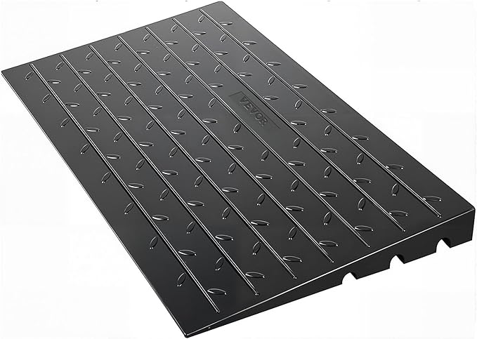 Photo 1 of **DIRT**VEVOR Rubber Threshold Ramp, 2.6\" Rise Threshold Ramp Doorway, 3 Channels Cord Cover Rubber Solid Threshold Ramp, Rubber Angled Entry Rated 2202 Lbs Load Capacity for Wheelchair and Scooter