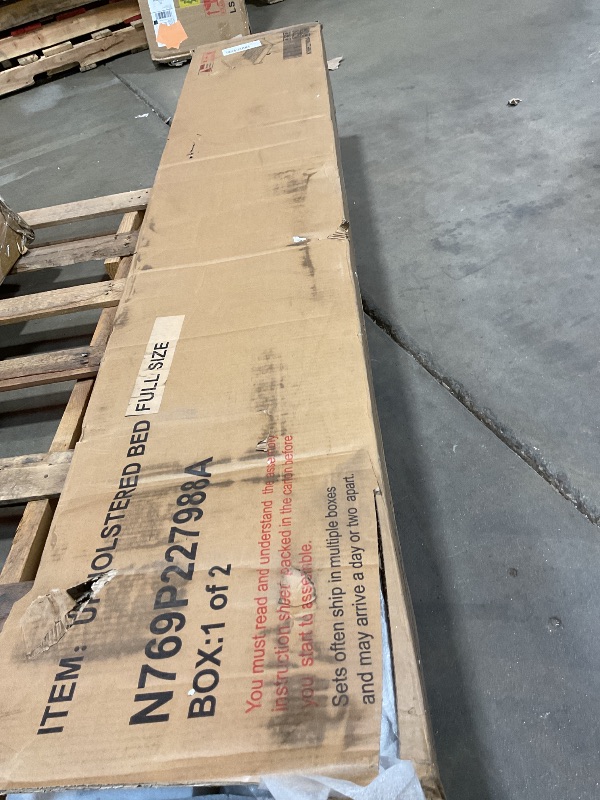 Photo 1 of **SELLING FOR PARTS AS PARTIAL SET. ONE BOX OF TWO**Upholstered full-size bed beige.