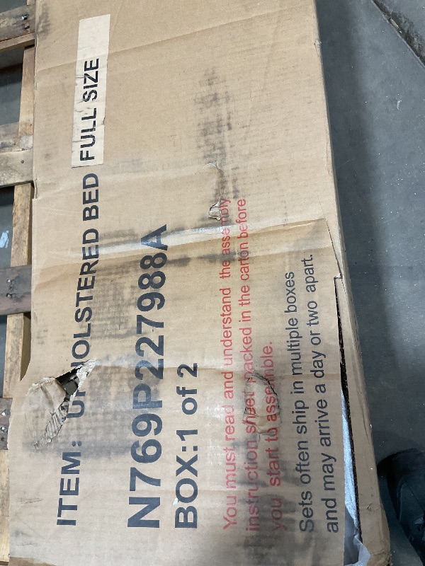 Photo 1 of **SELLING FOR PARTS AS PARTIAL SET. ONE BOX OF TWO**Upholstered full-size bed beige.