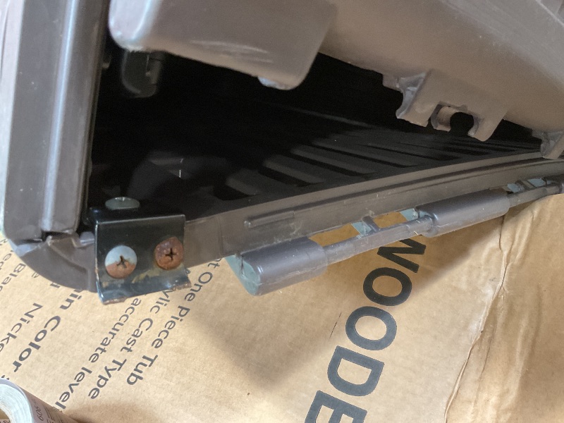 Photo 1 of **BOTTOM IS SCRAPED AND LOOSE. ONE HINGE IS BROKEN**Amazon Basics Outdoor Patio Storage Box 150 Gallon Deck Box, Waterproof and Weather-resistant, Furniture Cushions Garden Tools, Brown