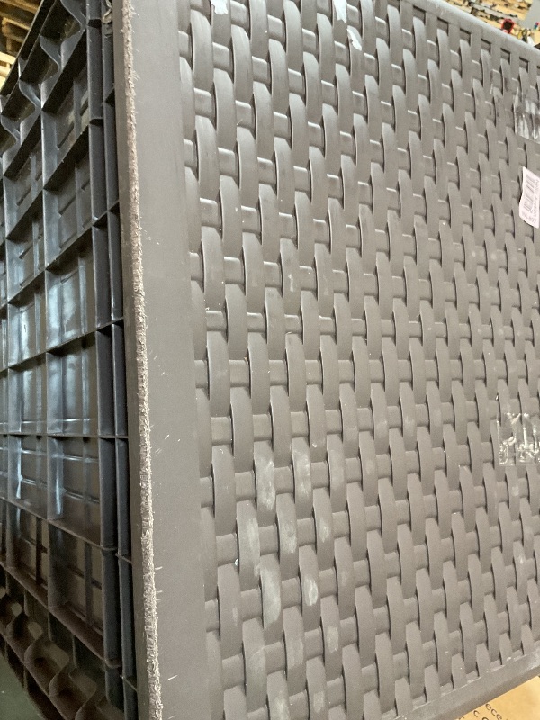 Photo 1 of **BOTTOM IS SCRAPED AND LOOSE. ONE HINGE IS BROKEN**Amazon Basics Outdoor Patio Storage Box 150 Gallon Deck Box, Waterproof and Weather-resistant, Furniture Cushions Garden Tools, Brown