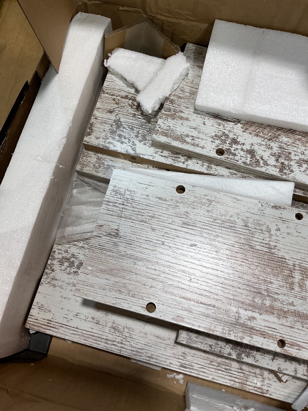 Photo 1 of **MAJOR DAMAGE TO BIG PIECE. SELLING FOR PARTS**Little Tree 63-Inch Long Console Tables for Entryway, Large Sofa Table Behind Couch, Wooden Entry Foyer Hallway Table, Modern Console Sofa Tables for Living Room, Distressed White