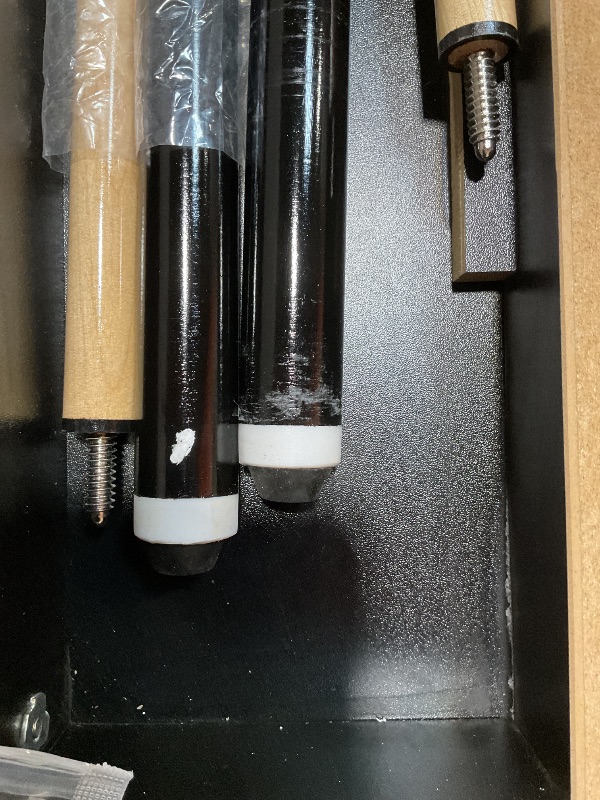 Photo 1 of **SCRAPE DAMAGE ON POOL Q**MegaChoice 6-7 Ft Folding Pool Table, Portable Pool Table, Billiard Table Set Includes Balls, Cues, Chalks and Brush, for Family Game Room, Adult Rrec Room, Basements (Black, 7FT)