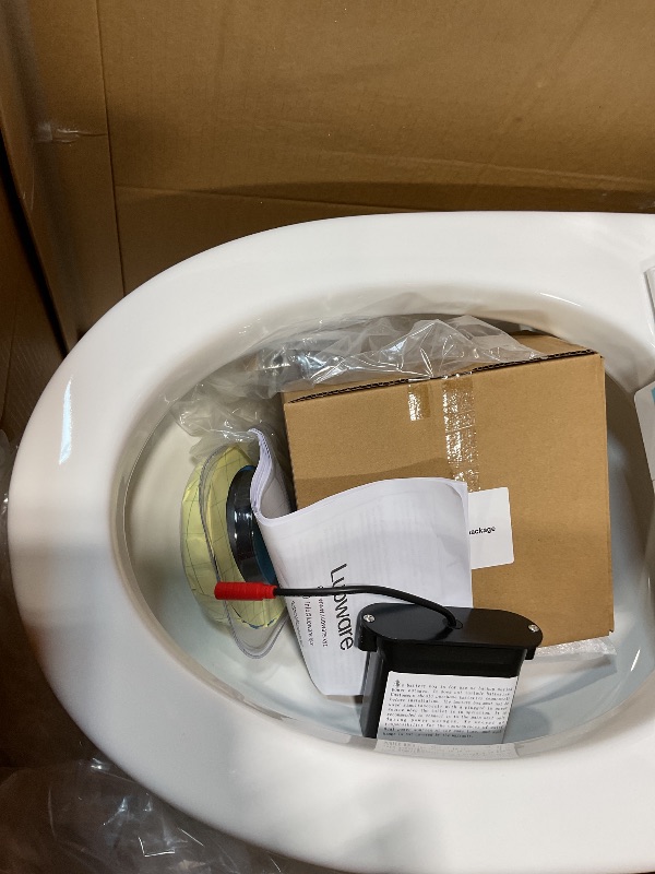 Photo 1 of **SELLING FOR PARTS. MAJOR DAMAGE TO TANK**Luoware Smart Toilet, One Piece Toilet with Built-in Heated Bidet Seat, Auto Flush, Foot Sensing Flush, Built-in Tank & Pump-Assisted, Warm Water & Dryer, LED Display, Night Light, Manual Lid