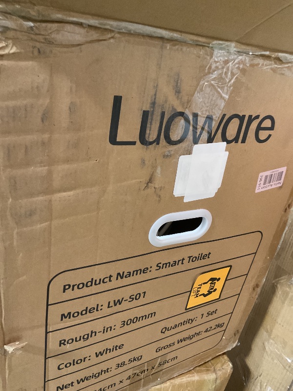 Photo 1 of **SELLING FOR PARTS. MAJOR DAMAGE TO TANK**Luoware Smart Toilet, One Piece Toilet with Built-in Heated Bidet Seat, Auto Flush, Foot Sensing Flush, Built-in Tank & Pump-Assisted, Warm Water & Dryer, LED Display, Night Light, Manual Lid
