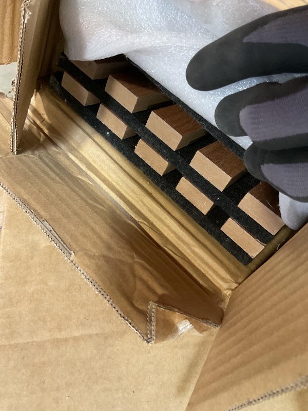 Photo 1 of **DIRT**Art3d 4-Piece Wood Slat Acoustic Panels for Stylish Decor and Noise Reduction, 3D Textured Panel for Ceiling and Wall, Walnut