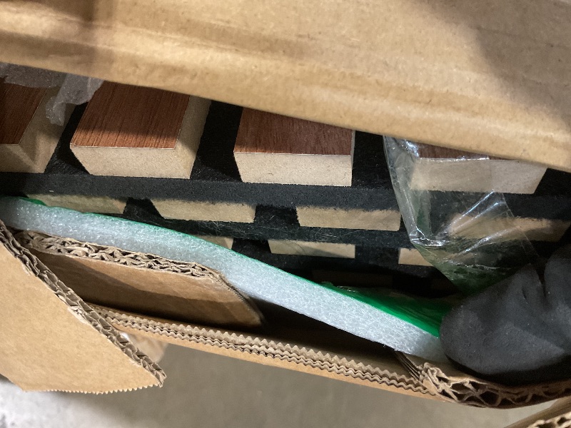 Photo 1 of **DIRT**Art3d 4-Piece Wood Slat Acoustic Panels for Stylish Decor and Noise Reduction, 3D Textured Panel for Ceiling and Wall, Walnut