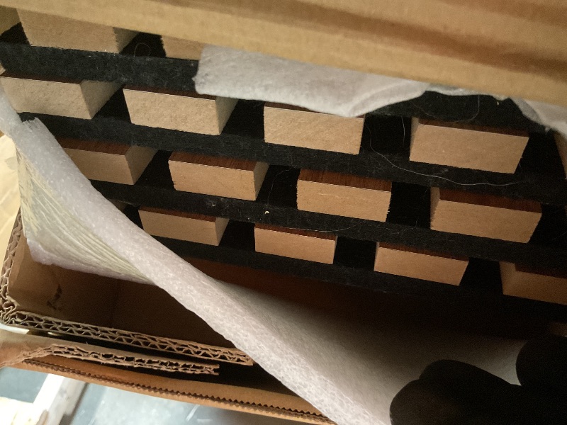 Photo 1 of **DIRT**Art3d 4-Piece Wood Slat Acoustic Panels for Stylish Decor and Noise Reduction, 3D Textured Panel for Ceiling and Wall, Walnut