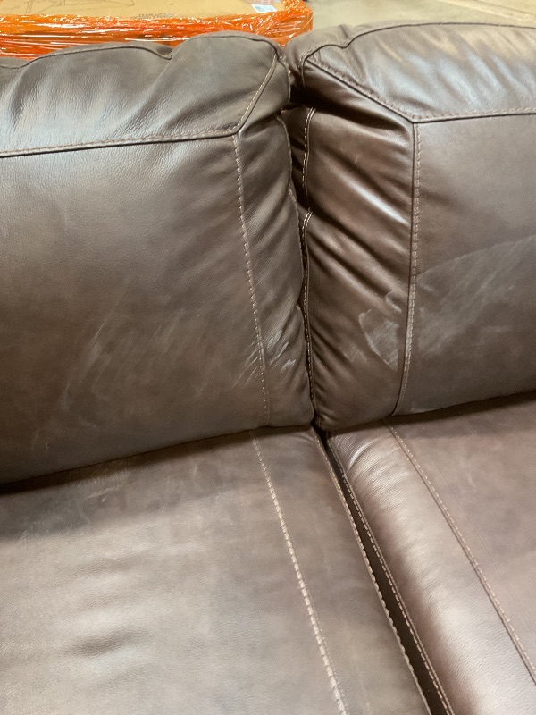 Photo 1 of **SCRAPES. SCRATCHES. DIRT. BOTTOM FABRIC IS COMING LOOSE**Signature Design by Ashley Colleton Classic Leather Match Sofa with Nailheads, Dark Brown