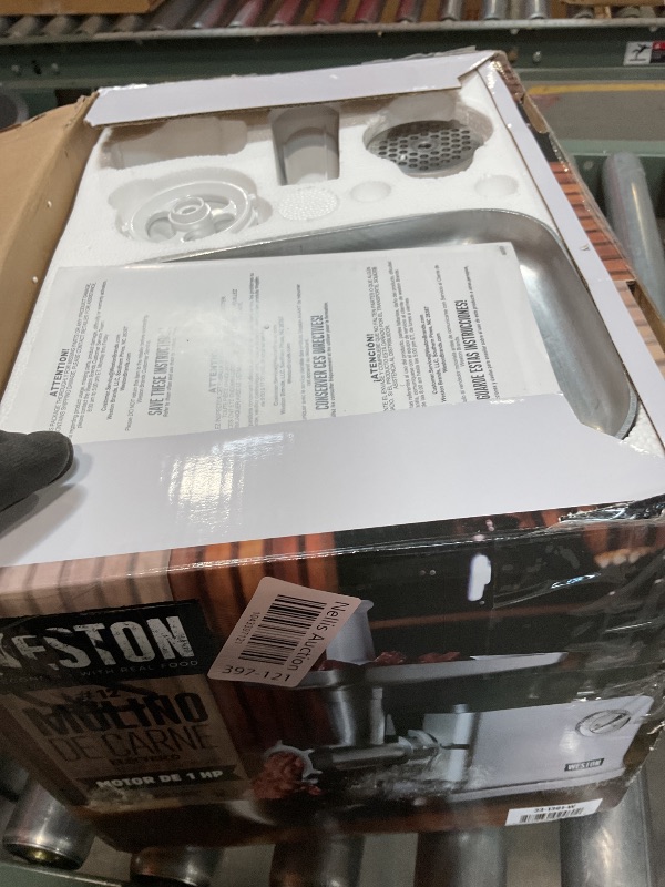 Photo 1 of **MISSING A PIECE. SELLING FOR PARTS. SCUFFS***Weston Electric Meat Grinder & Sausage Stuffer, #12 750 Watt, 1 HP Motor, Grinds 4 lbs Per Minute, Includes Stainless Steel Grinding Plates, Die-Cast Aluminum (33-1301-W)