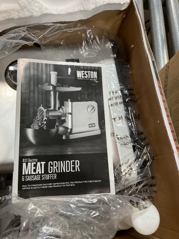 Photo 1 of **MISSING A PIECE. SELLING FOR PARTS. SCUFFS***Weston Electric Meat Grinder & Sausage Stuffer, #12 750 Watt, 1 HP Motor, Grinds 4 lbs Per Minute, Includes Stainless Steel Grinding Plates, Die-Cast Aluminum (33-1301-W)