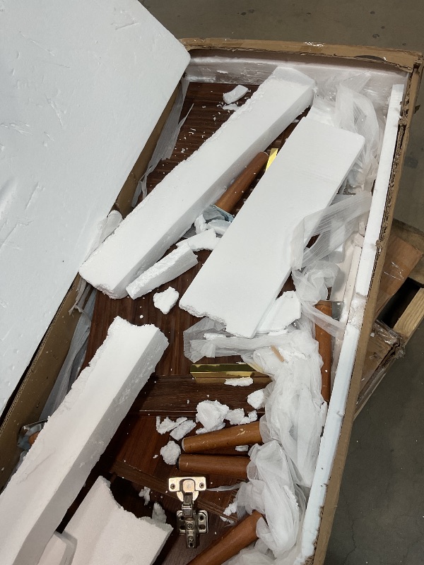 Photo 1 of **SCRAPES FROM TRANSPORT **LCRBOL TV Stand for Living Room, Mid Century Modern Entertainment Center for 55/60 inch TVs, TV Console with Fluted Door Cabinets and Open Shelves, for Bedroom, Walnut