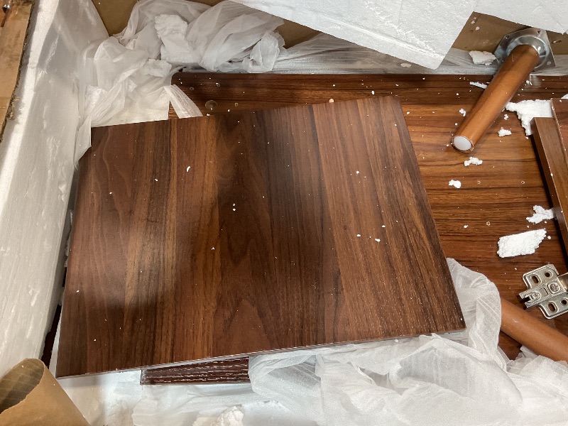 Photo 1 of **SCRAPES FROM TRANSPORT **LCRBOL TV Stand for Living Room, Mid Century Modern Entertainment Center for 55/60 inch TVs, TV Console with Fluted Door Cabinets and Open Shelves, for Bedroom, Walnut