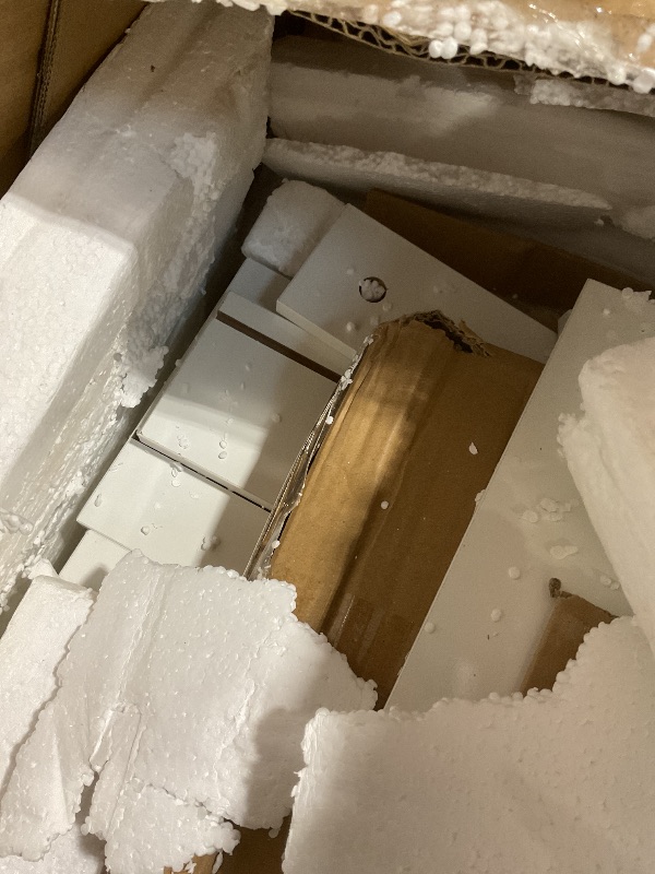 Photo 1 of **MINOR BEND DAMAGE ON SMALL PIECE.  Drawer Vanity Dresser Combo with Extendable Table & L-Shaped Desk, White MDF Large Dresser for Bedroom, Adjustable Makeup Dressing Table with Wide Storage, Desk and Vanity Combo for Small Spaces