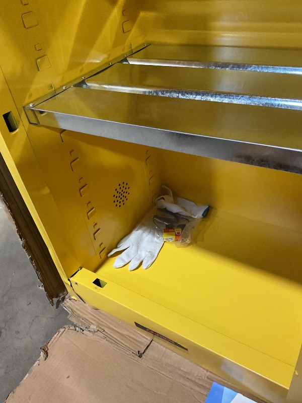 Photo 1 of **MAJOR DENTS. SELLING AS METAL CABINET**INTSUPERMAI Cabinet, 23.23'' L ×18.11'' W×35.04'' H, Yellow, Single Door, Adjustable Shelf,
